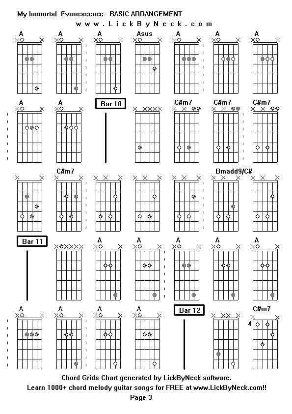 Chord Grids Chart of chord melody fingerstyle guitar song-My Immortal- Evanescence - BASIC ARRANGEMENT,generated by LickByNeck software.